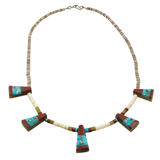 Vintage Kewa Mosaic Inlay Tab Necklace - Turquoise & Tufa