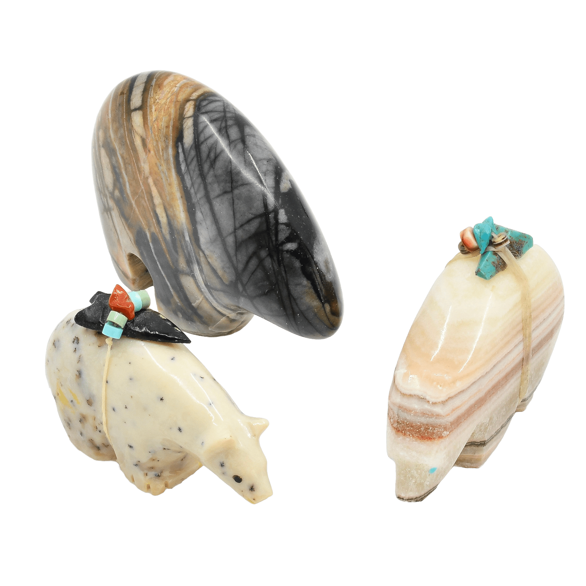 Vintage Medicine Bear Fetish Trio - Turquoise & Tufa