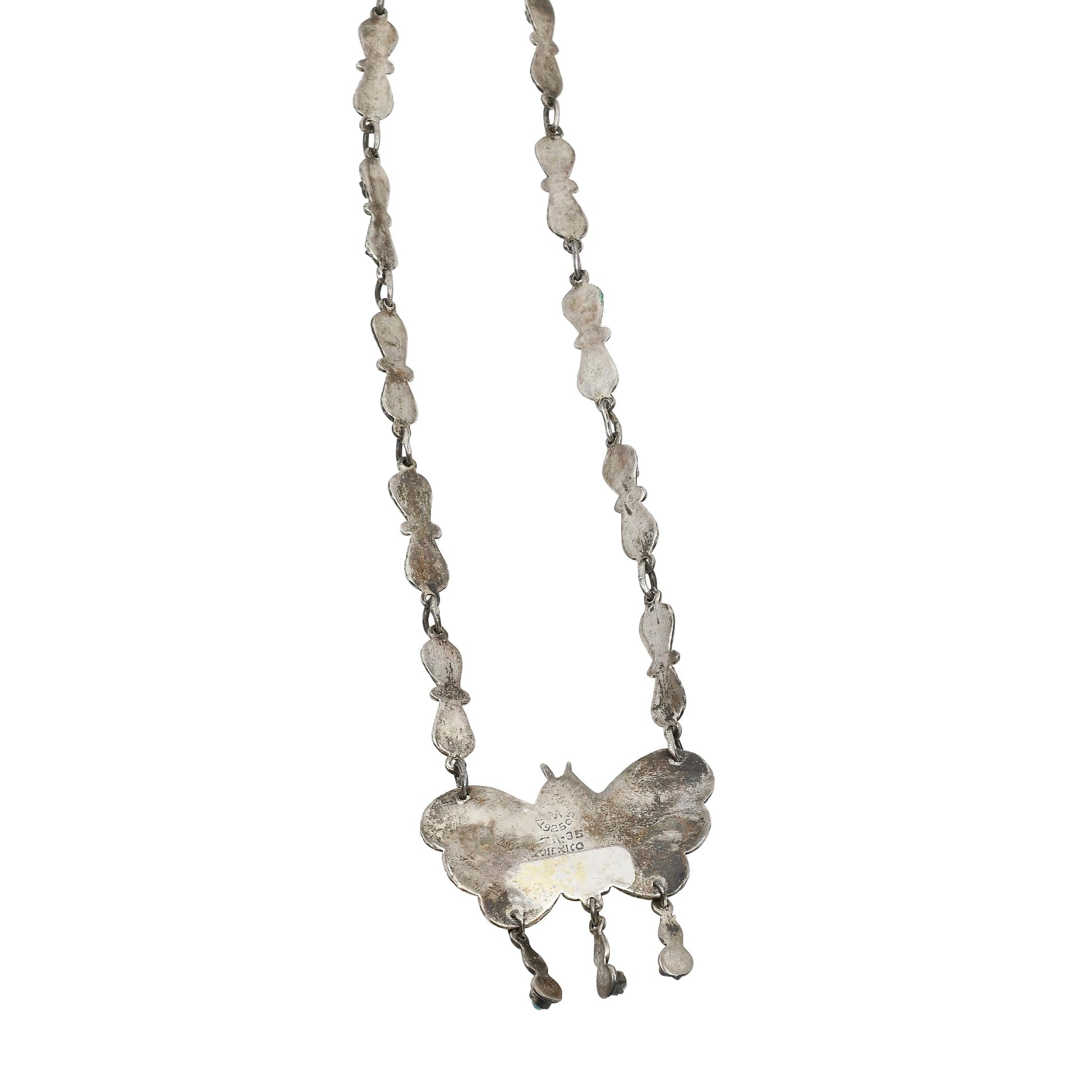 Vintage Mexican Silver Butterfly Necklace With Turquoise Coral Amethyst - Turquoise & Tufa