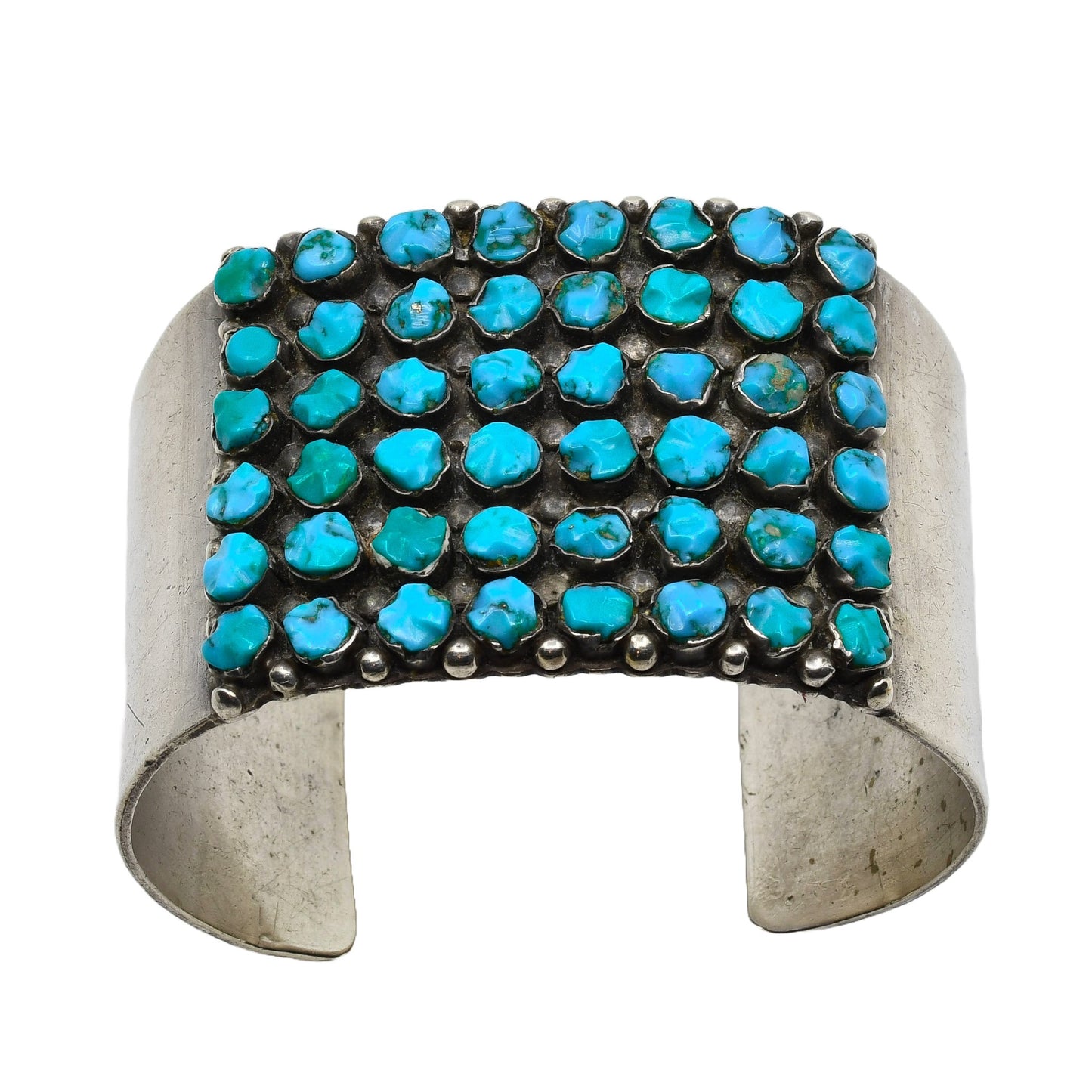 Vintage Mid Century Zuni Turquoise Bracelet - Turquoise & Tufa