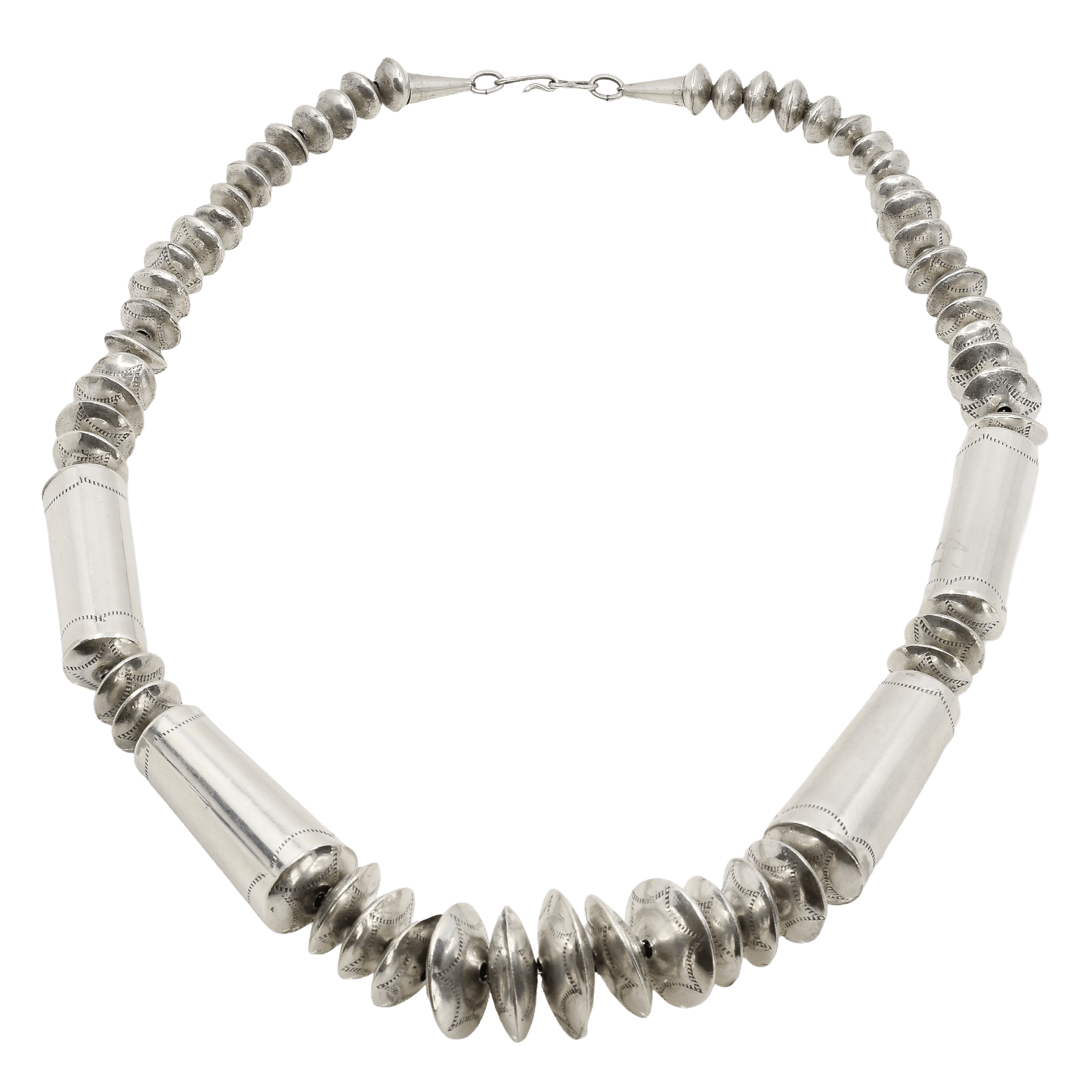 Vintage Navajo Bead Necklace of Graduated Disc Beads and Barrel Beads - Turquoise & Tufa