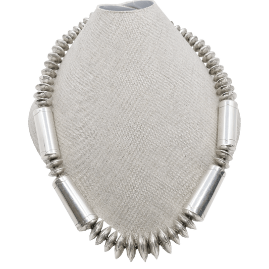 Vintage Navajo Bead Necklace of Graduated Disc Beads and Barrel Beads - Turquoise & Tufa