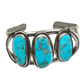 Vintage Navajo Bracelet Three Stone Turquoise and Silver - Turquoise & Tufa