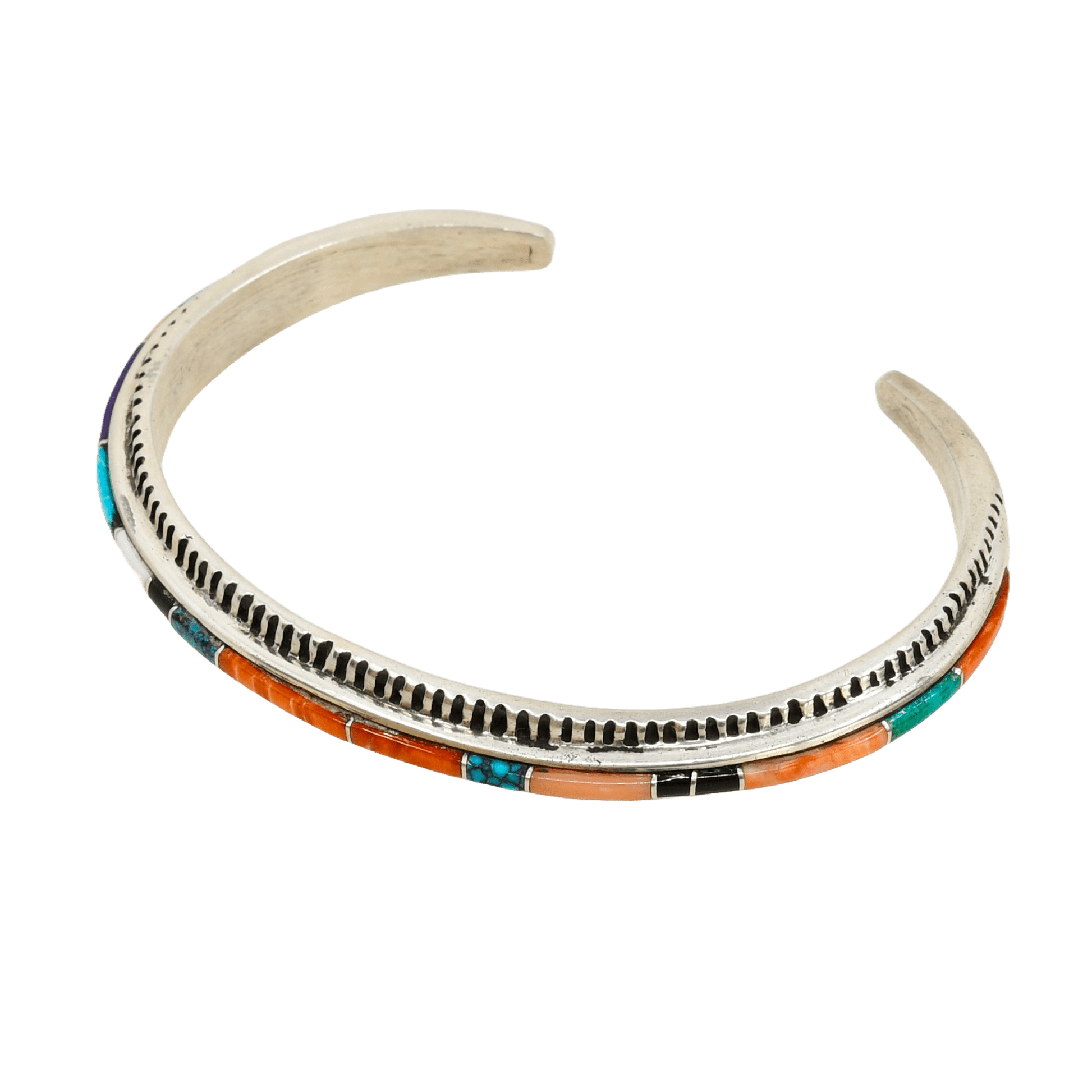 Vintage Navajo Bracelet With Multi Stone Inlay By Gloria Livingston - Turquoise & Tufa