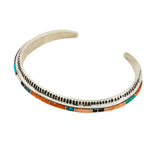 Vintage Navajo Bracelet With Multi Stone Inlay By Gloria Livingston - Turquoise & Tufa