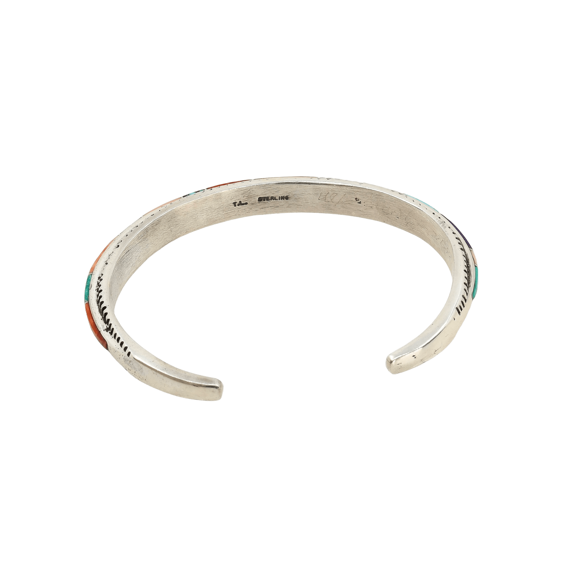 Vintage Navajo Bracelet With Multi Stone Inlay By Gloria Livingston - Turquoise & Tufa