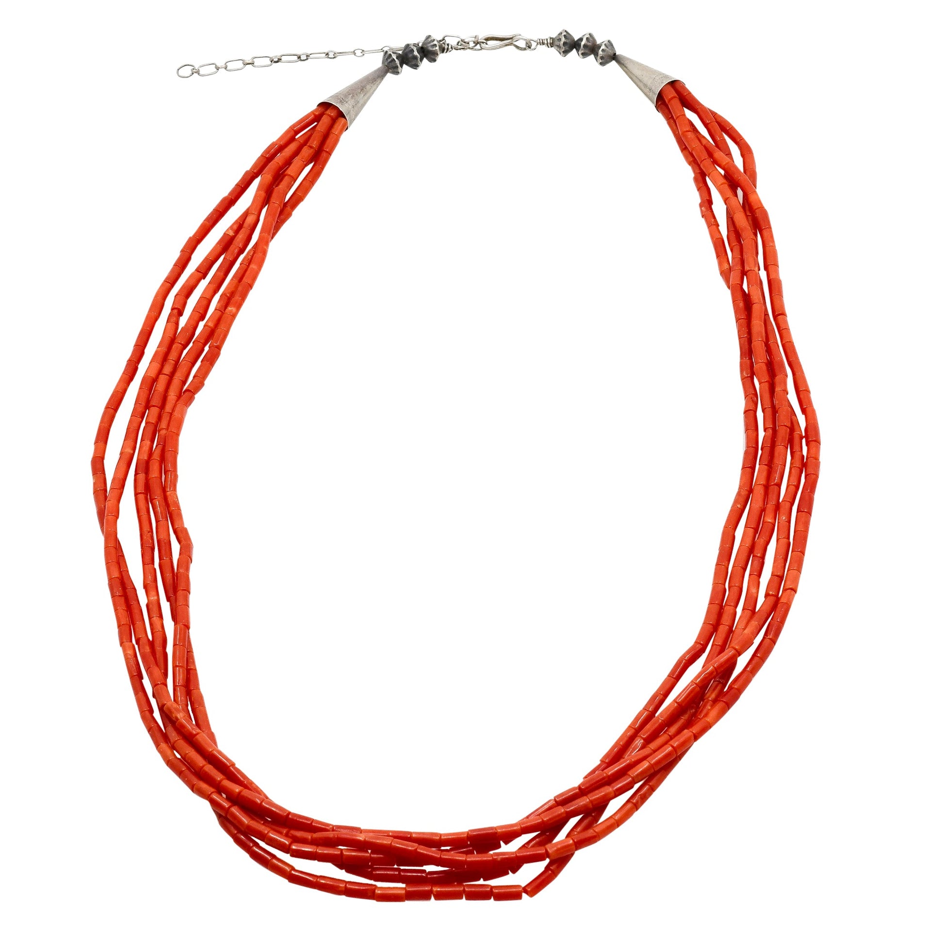 Vintage Navajo Coral Necklace Five Strands - Turquoise & Tufa