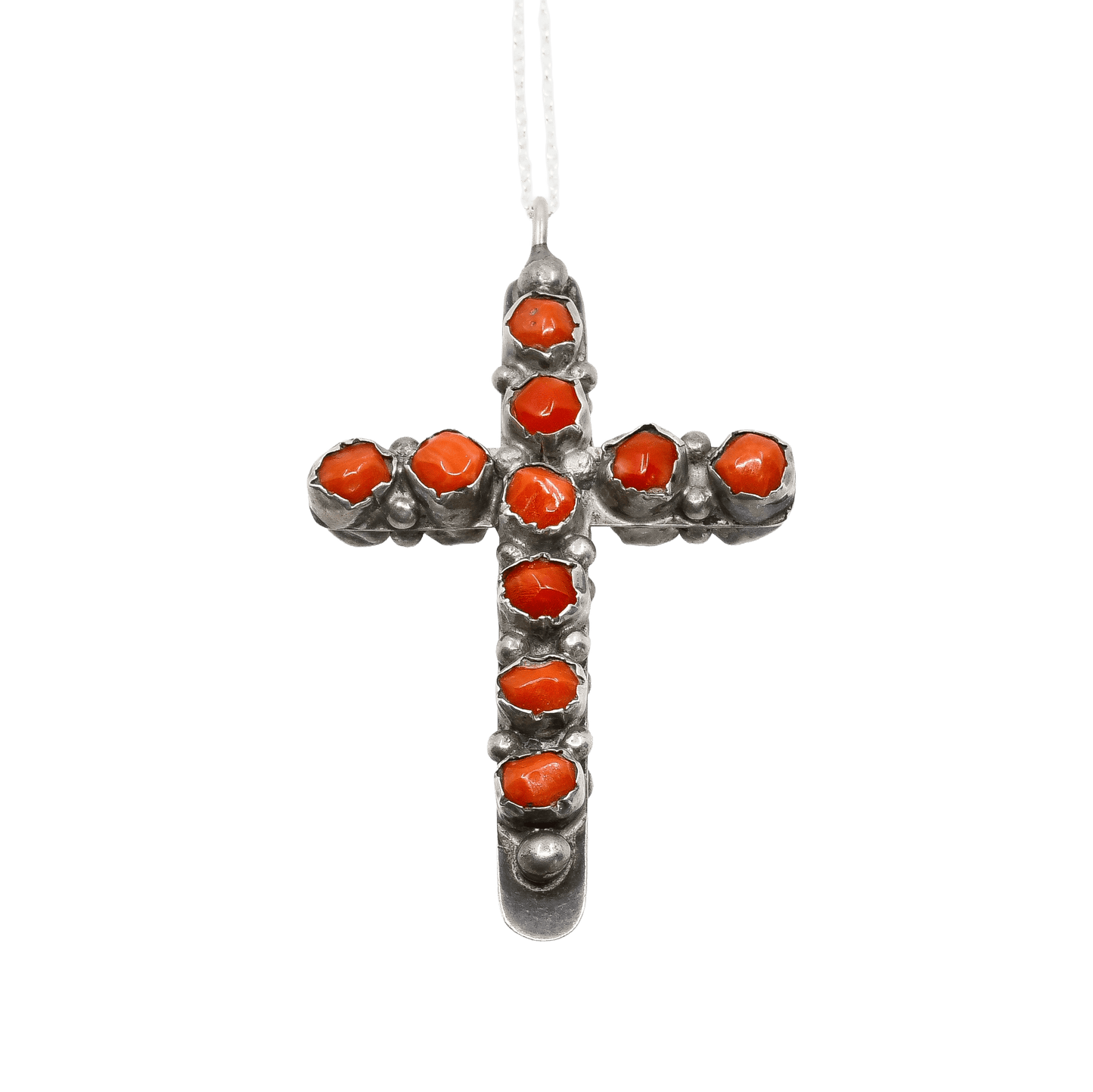 Vintage Navajo Cross Pendant Reversible Turquoise or Coral - Turquoise & Tufa
