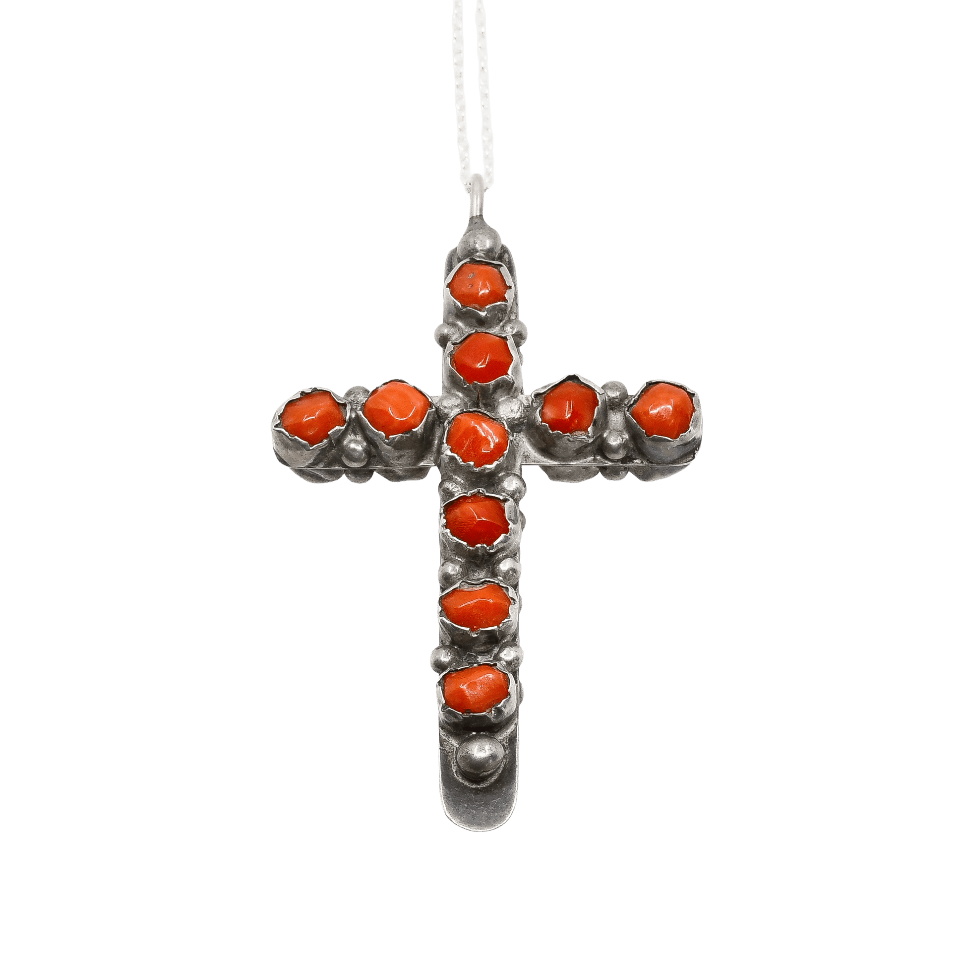 Vintage Navajo Cross Pendant Reversible Turquoise or Coral - Turquoise & Tufa