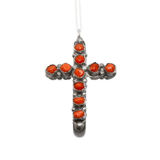 Vintage Navajo Cross Pendant Reversible Turquoise or Coral - Turquoise & Tufa