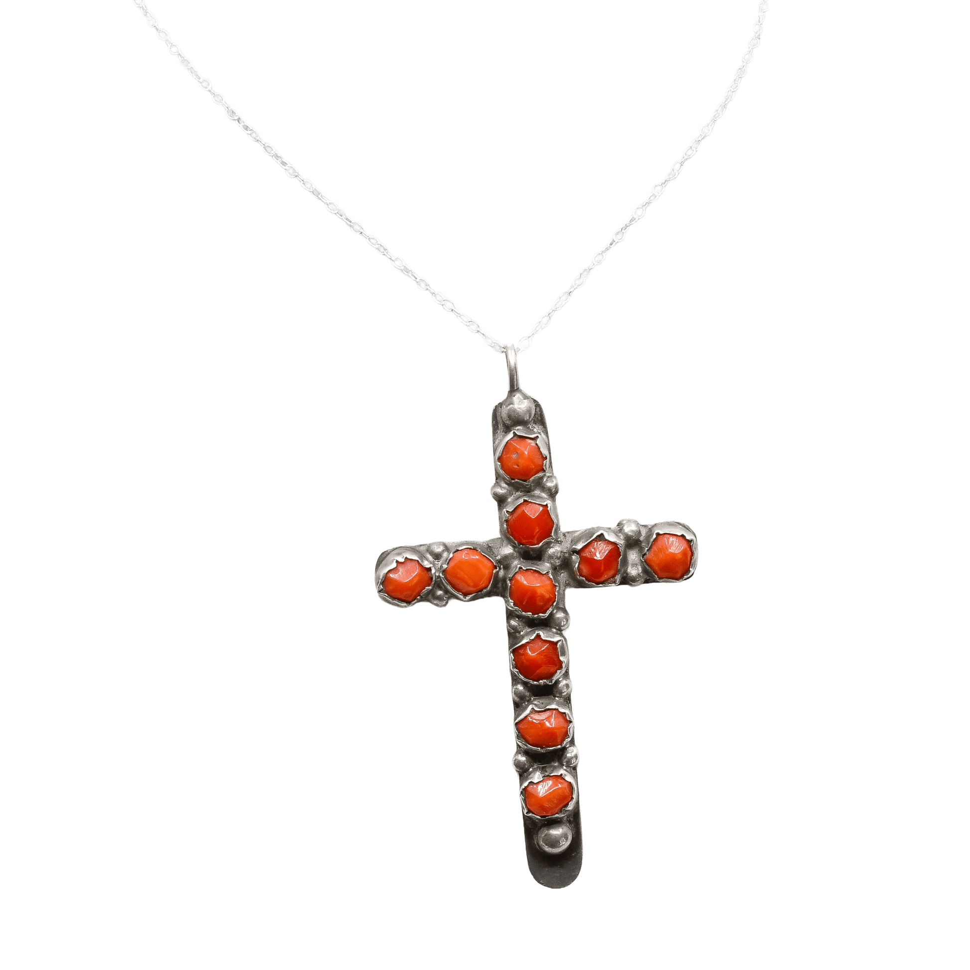 Vintage Navajo Cross Pendant Reversible Turquoise or Coral - Turquoise & Tufa
