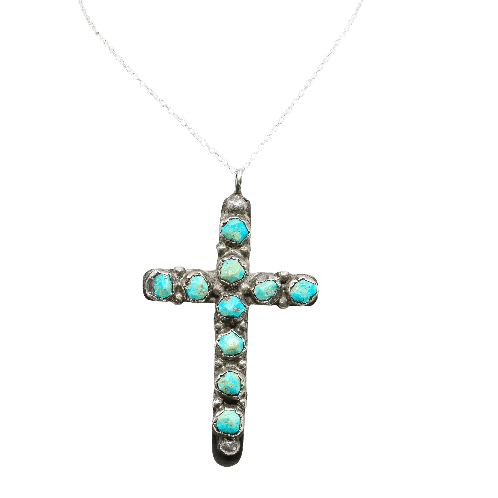 Vintage Navajo Cross Pendant Reversible Turquoise or Coral - Turquoise & Tufa