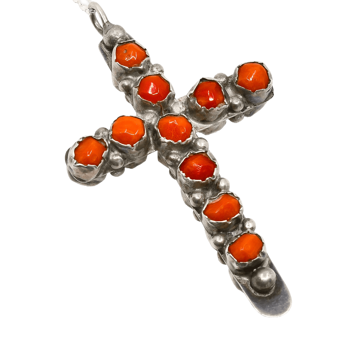 Vintage Navajo Cross Pendant Reversible Turquoise or Coral - Turquoise & Tufa