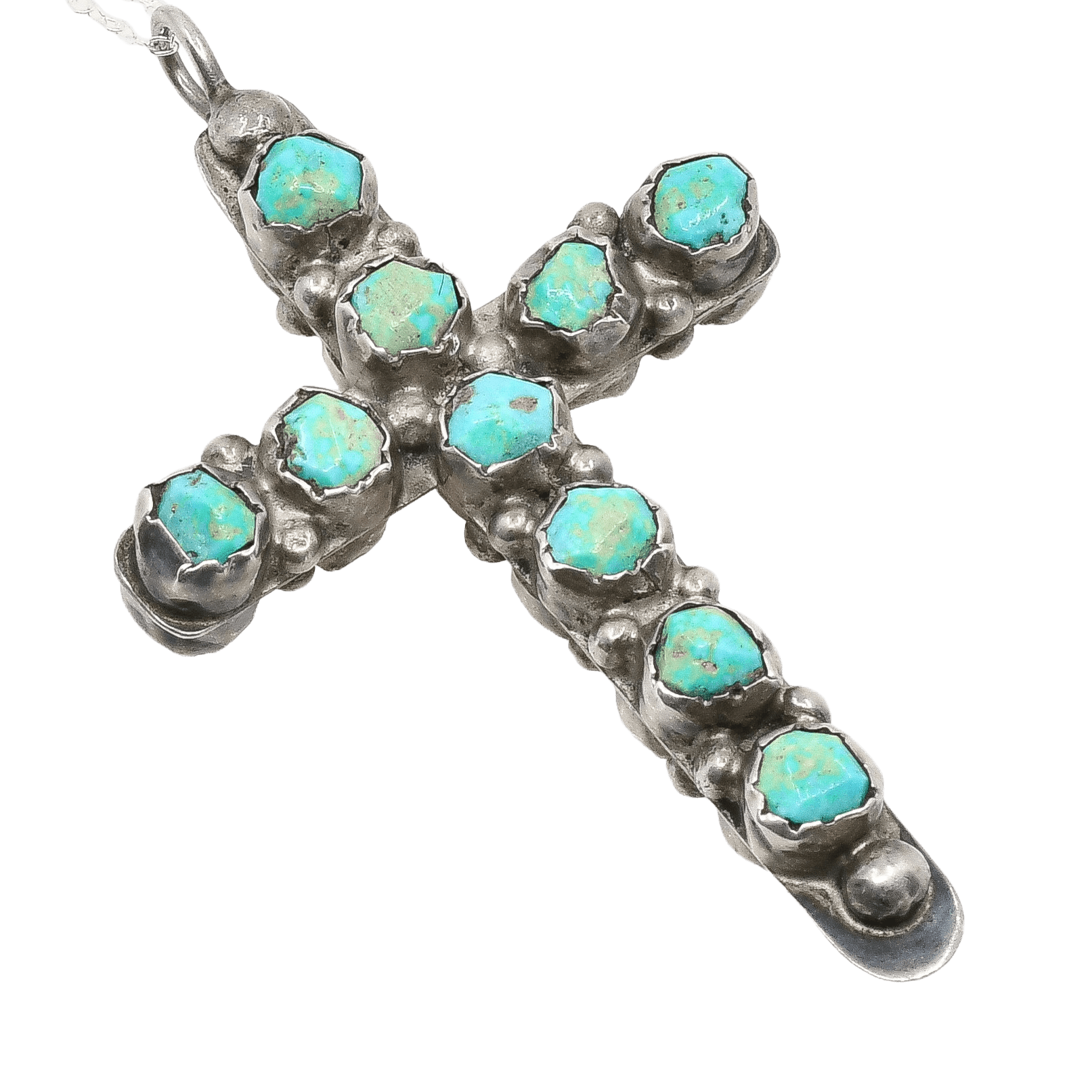 Vintage Navajo Cross Pendant Reversible Turquoise or Coral - Turquoise & Tufa