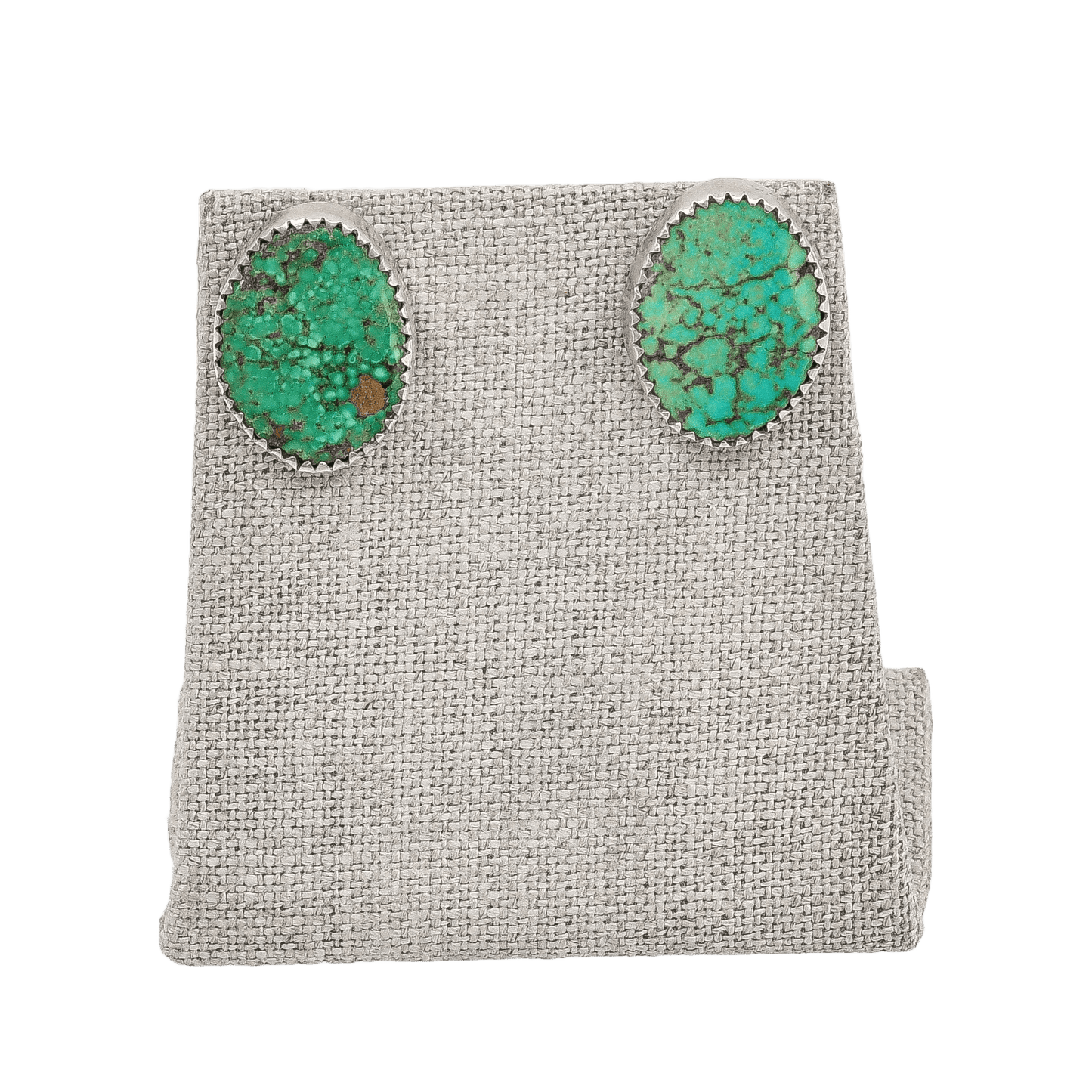 Vintage Navajo Earrings of Oval Turquoise in Silver - Turquoise & Tufa