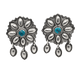 Vintage Navajo Earrings of Silver Repousse and Turquoise - Turquoise & Tufa