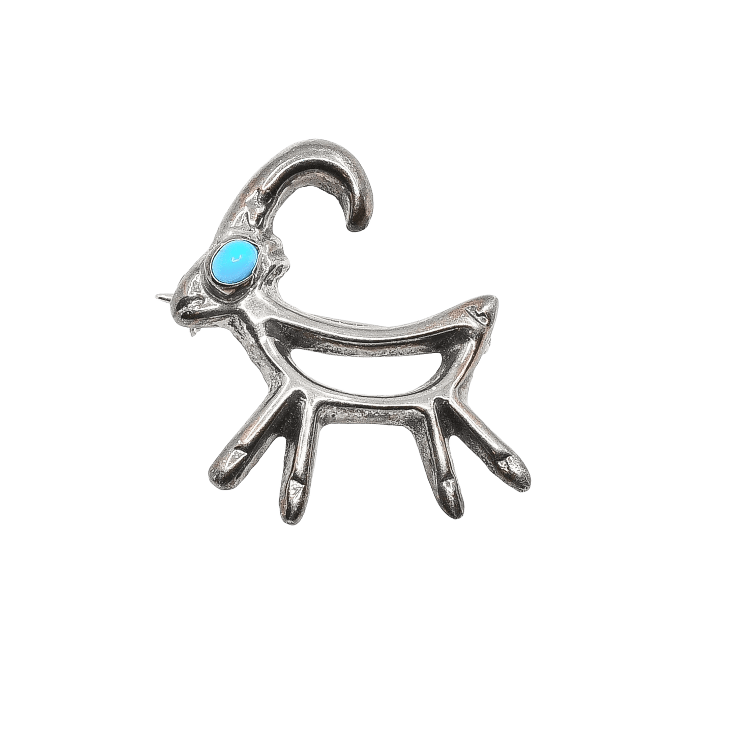 Vintage Navajo Goat Pin With Turquoise - Turquoise & Tufa