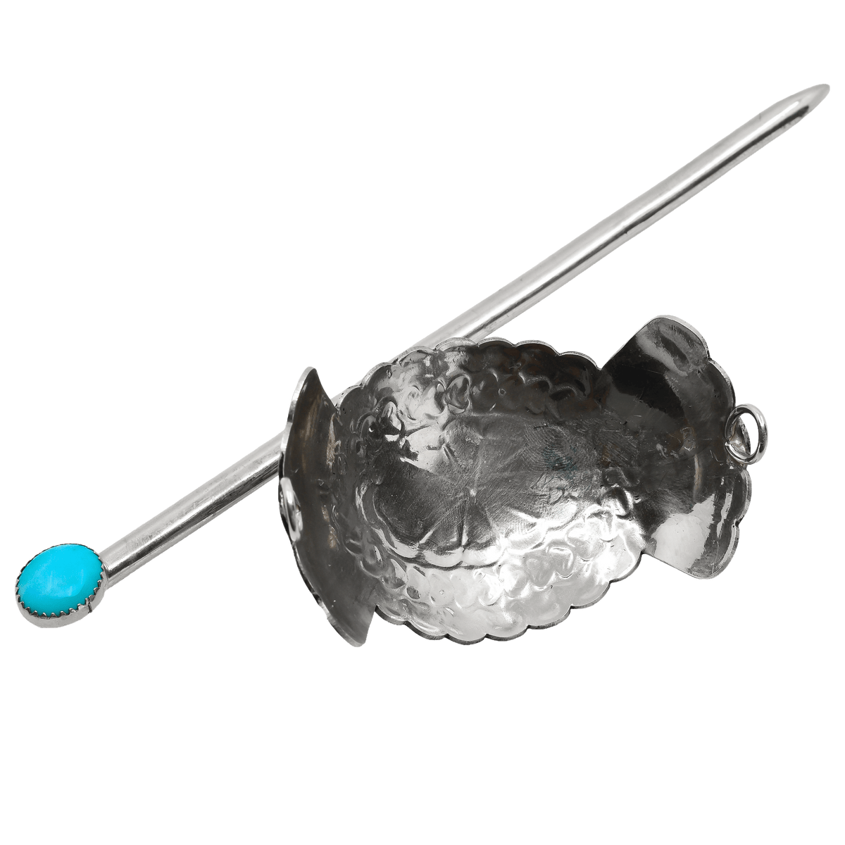 Vintage Navajo Hair Ornament Of Silver and Turquoise - Turquoise & Tufa