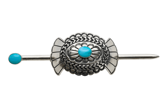 Vintage Navajo Hair Ornament Of Silver and Turquoise - Turquoise & Tufa