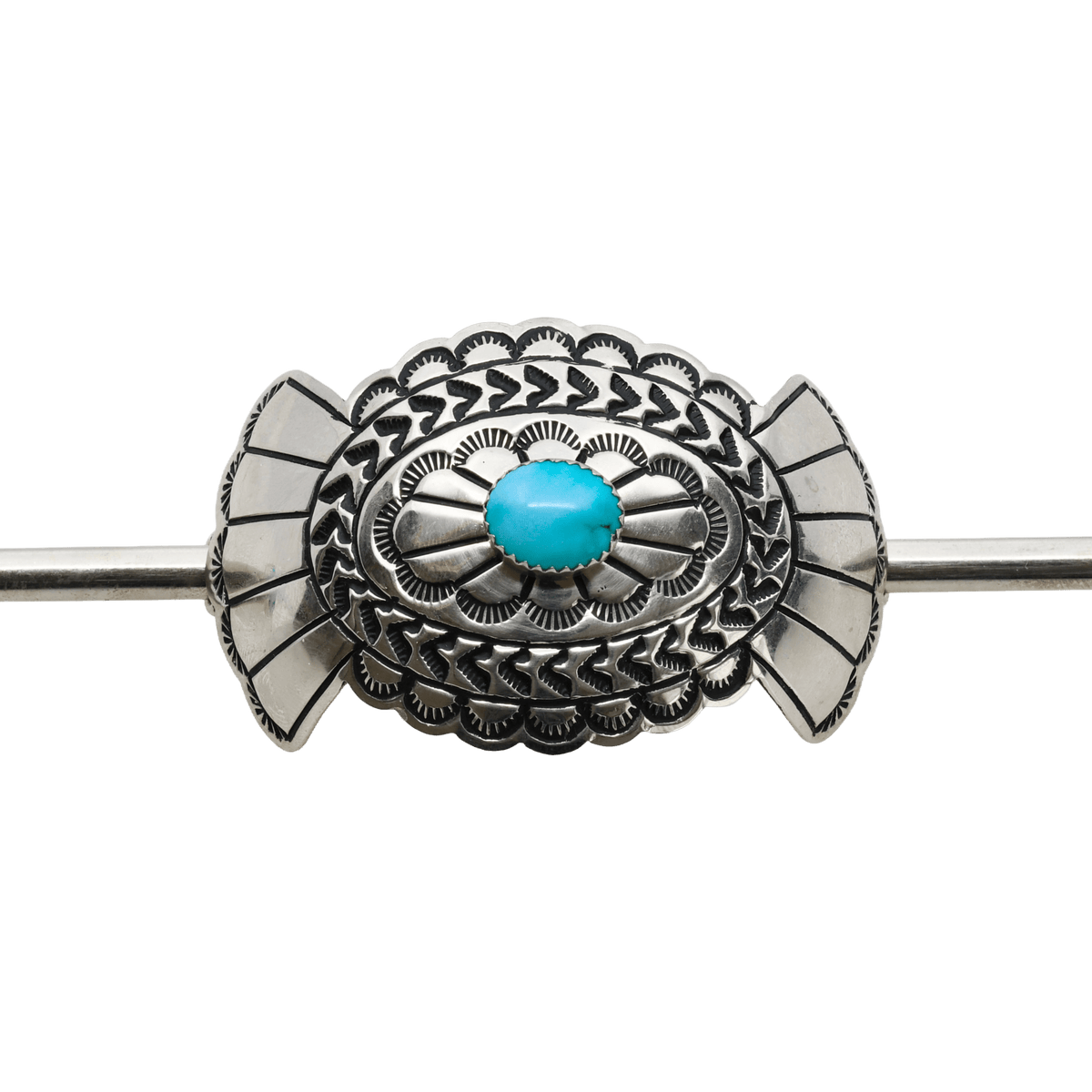 Vintage Navajo Hair Ornament Of Silver and Turquoise - Turquoise & Tufa
