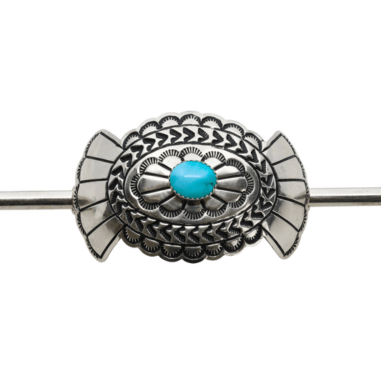 Vintage Navajo Hair Ornament Of Silver and Turquoise - Turquoise & Tufa