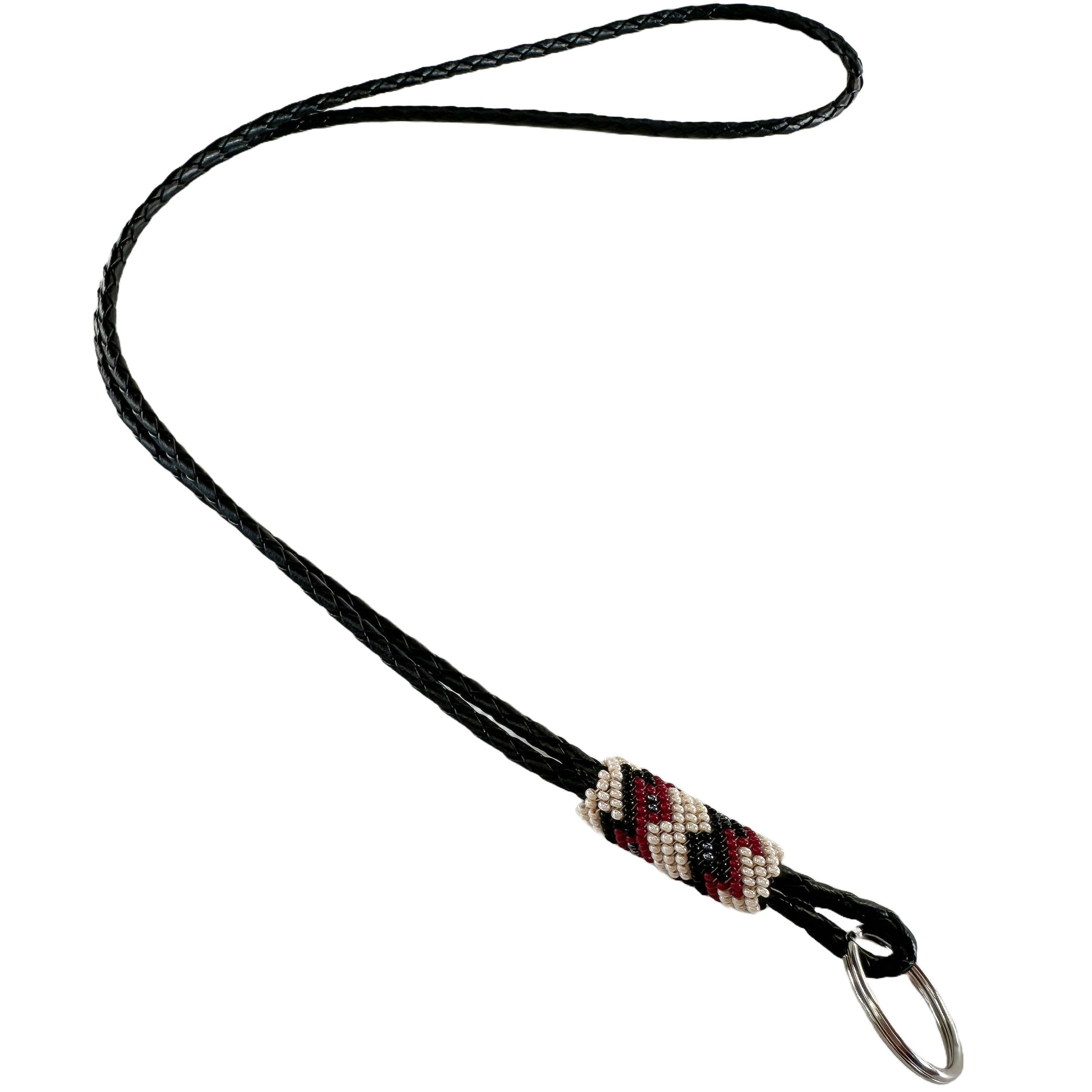 Vintage Navajo Hand Beaded Lanyard With Black Leather - Turquoise & Tufa