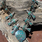Vintage Navajo Necklace of Turquoise Inlay Water Birds Squash Blossom Style - Turquoise & Tufa