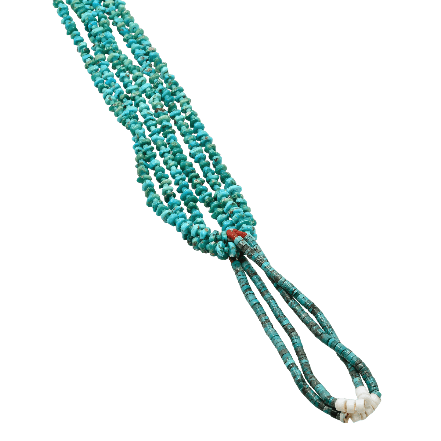 Vintage Navajo or Pueblo Jaclas of Hand Rolled Turquoise and Shell - Turquoise & Tufa