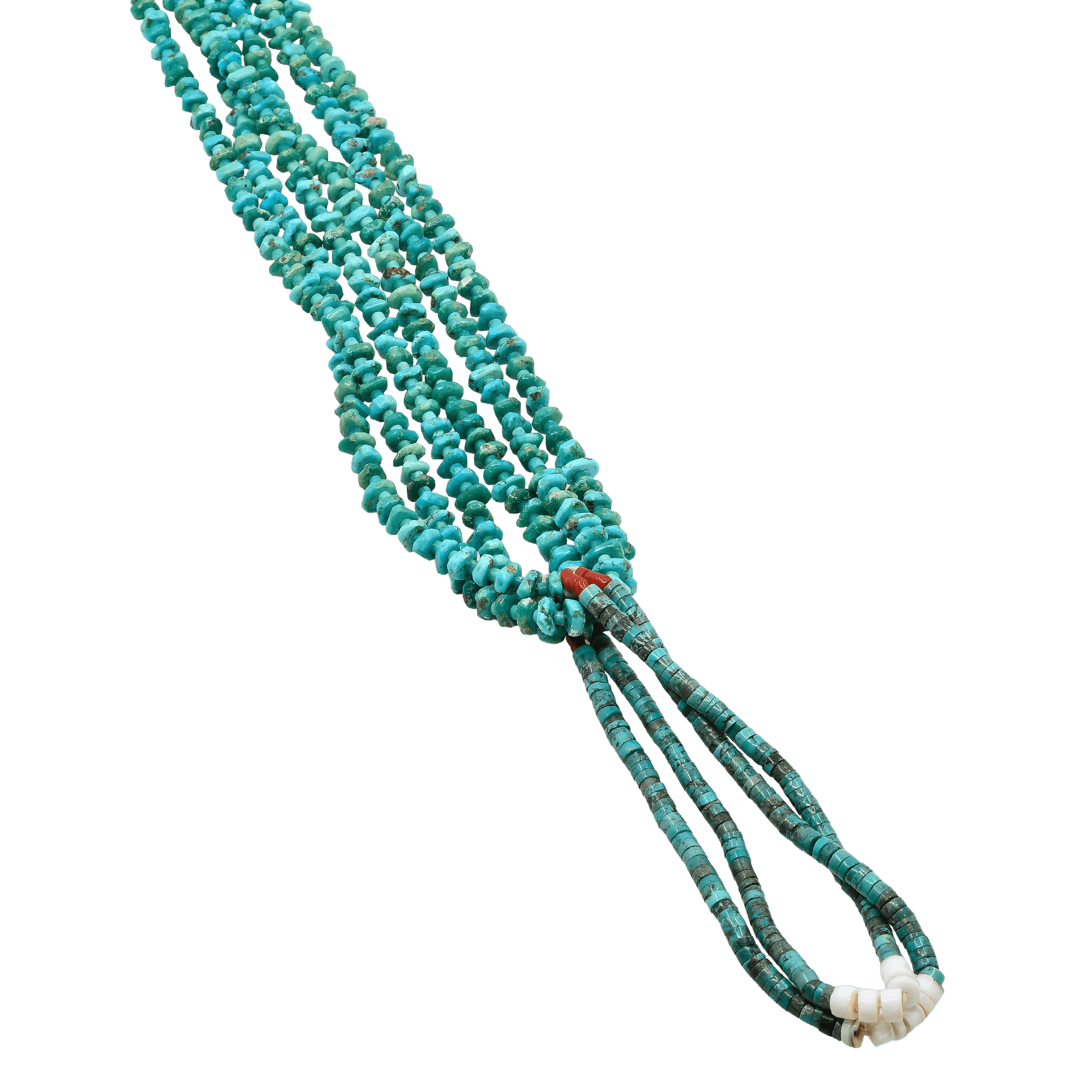 Vintage Navajo or Pueblo Jaclas of Hand Rolled Turquoise and Shell - Turquoise & Tufa