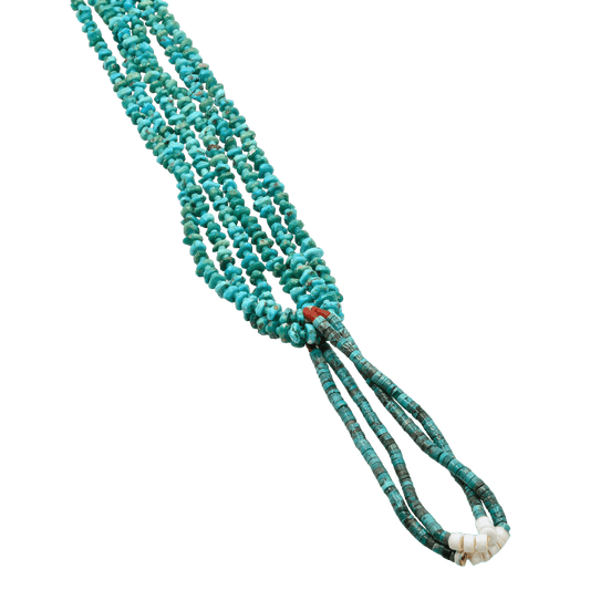 Vintage Navajo or Pueblo Jaclas of Hand Rolled Turquoise and Shell - Turquoise & Tufa