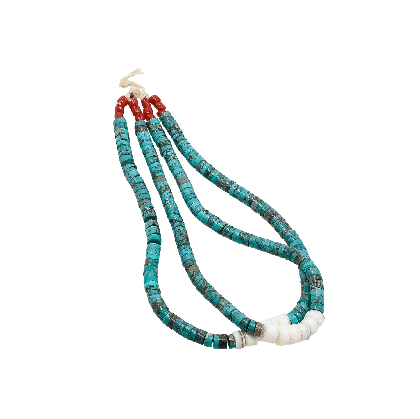 Vintage Navajo or Pueblo Jaclas of Hand Rolled Turquoise and Shell - Turquoise & Tufa