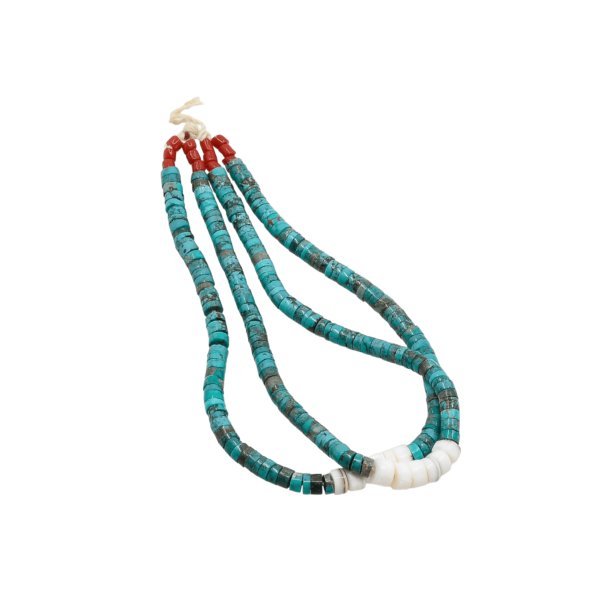 Vintage Navajo or Pueblo Jaclas of Hand Rolled Turquoise and Shell - Turquoise & Tufa
