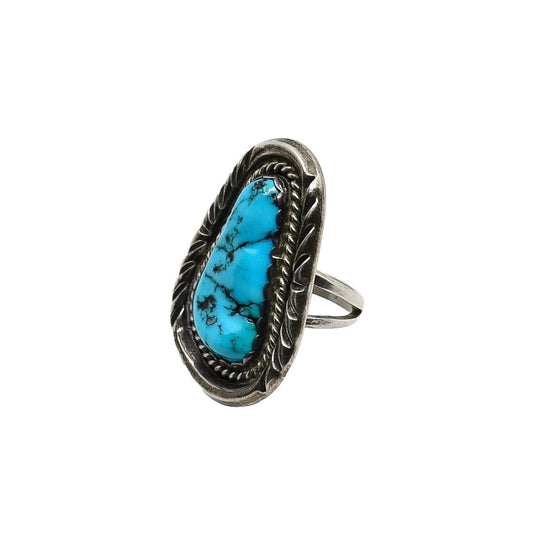 Vintage Navajo Ring of Sleeping Beauty Turquoise - Turquoise & Tufa