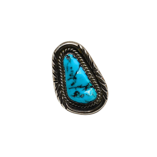 Vintage Navajo Ring of Sleeping Beauty Turquoise - Turquoise & Tufa