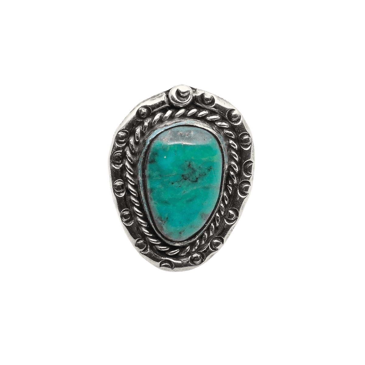 Vintage Navajo Ring With Greenish Turquoise Stone - Turquoise & Tufa