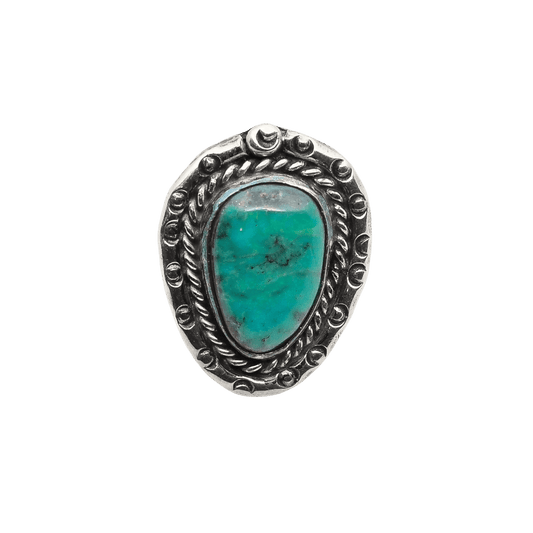 Vintage Navajo Ring With Greenish Turquoise Stone - Turquoise & Tufa