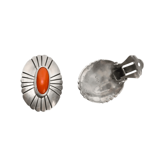 Vintage Navajo Silver and Coral Earrings - Turquoise & Tufa