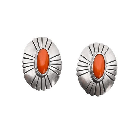 Vintage Navajo Silver and Coral Earrings - Turquoise & Tufa