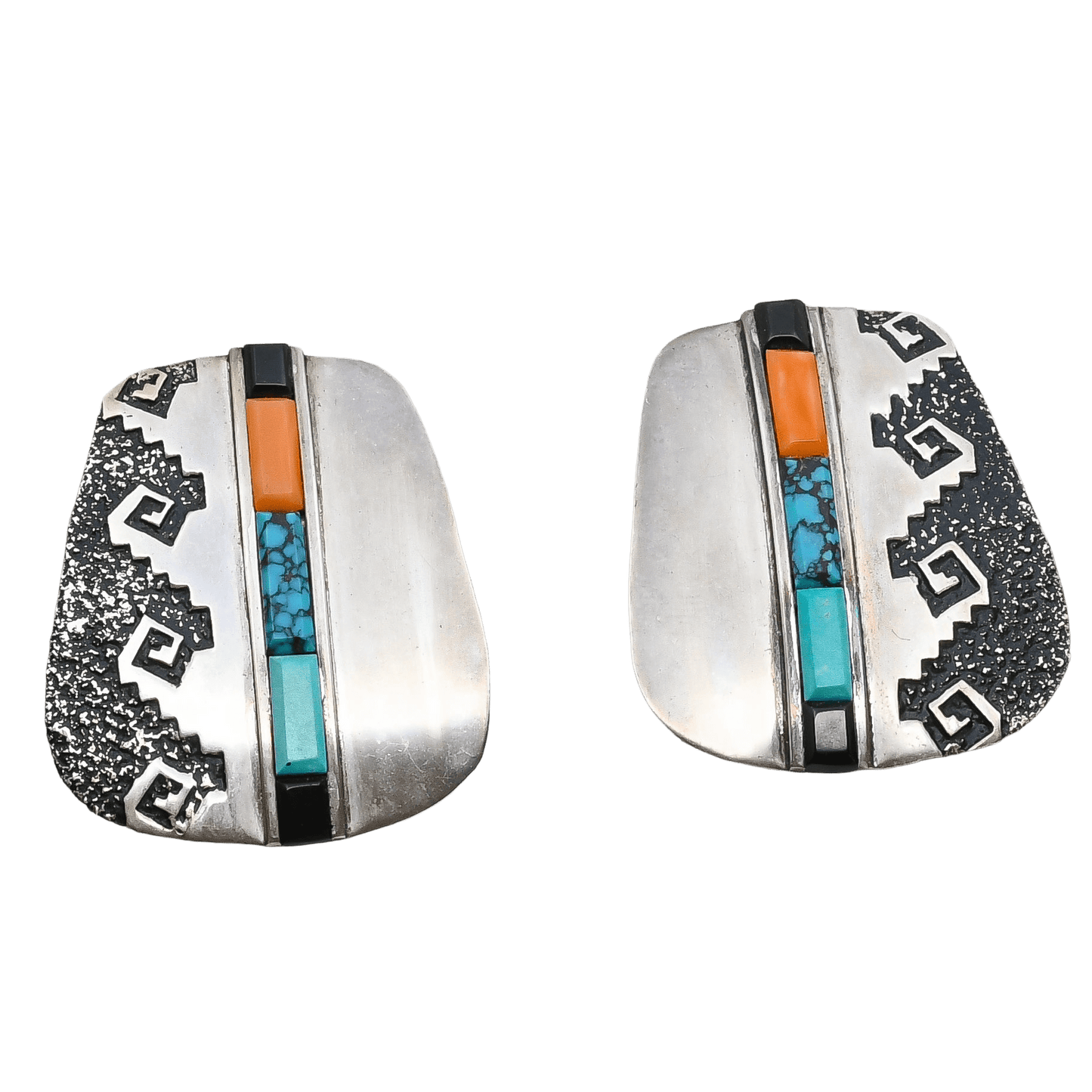 Vintage Navajo Silver and Inlay Earrings By Alvin and Lula Begay - Turquoise & Tufa
