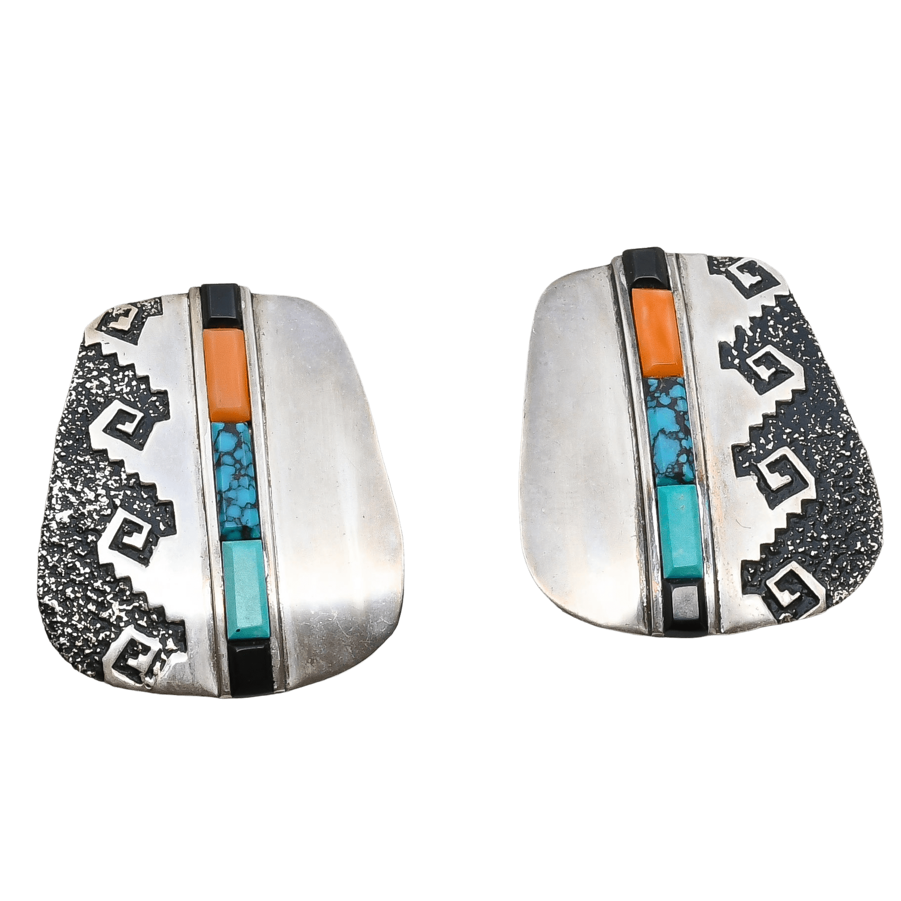 Vintage Navajo Silver and Inlay Earrings By Alvin and Lula Begay - Turquoise & Tufa