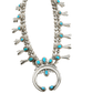 Vintage Navajo Silver And Turquoise Squash Blossom Necklace and Earring Set - Turquoise & Tufa