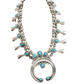 Vintage Navajo Silver And Turquoise Squash Blossom Necklace and Earring Set - Turquoise & Tufa