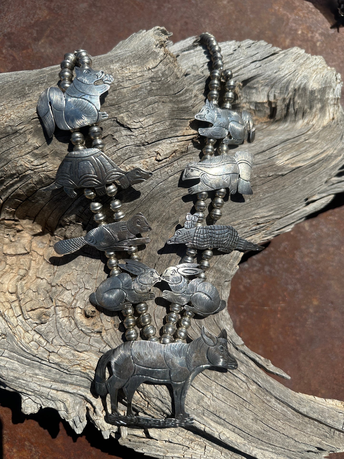 Vintage Navajo Silver Animal Necklace - Turquoise & Tufa