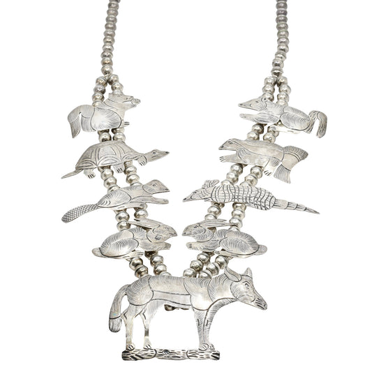Vintage Navajo Silver Animal Necklace - Turquoise & Tufa