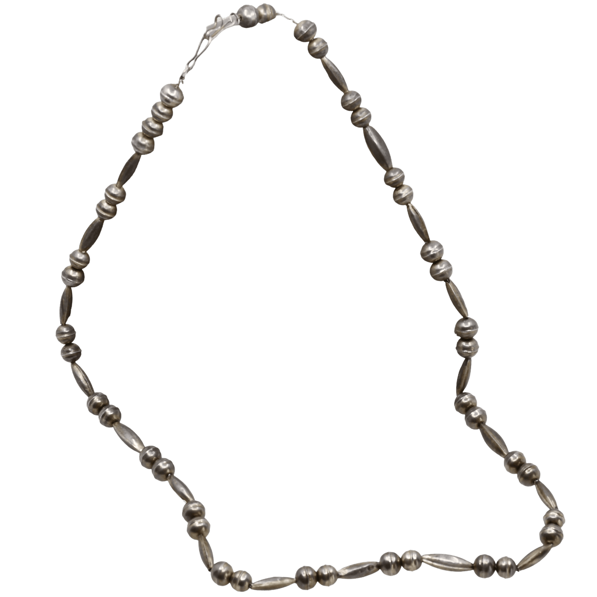 Vintage Navajo Silver Bead Necklace With Torpedo Beads - Turquoise & Tufa