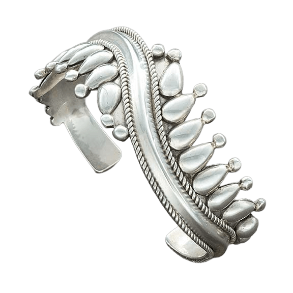 Vintage Navajo Silver Bracelet With Raindrops - Turquoise & Tufa