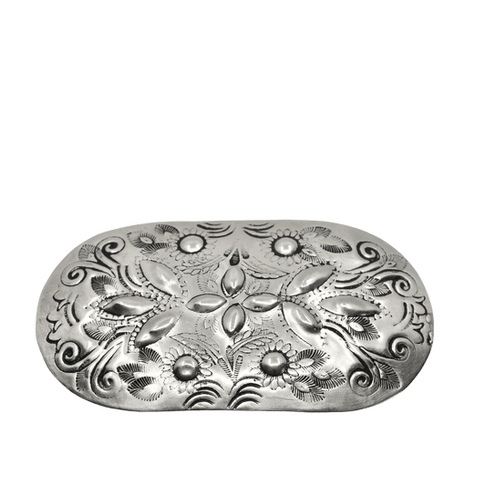 Vintage Navajo Silver Hair Barrette With Repousse and Stamping - Turquoise & Tufa