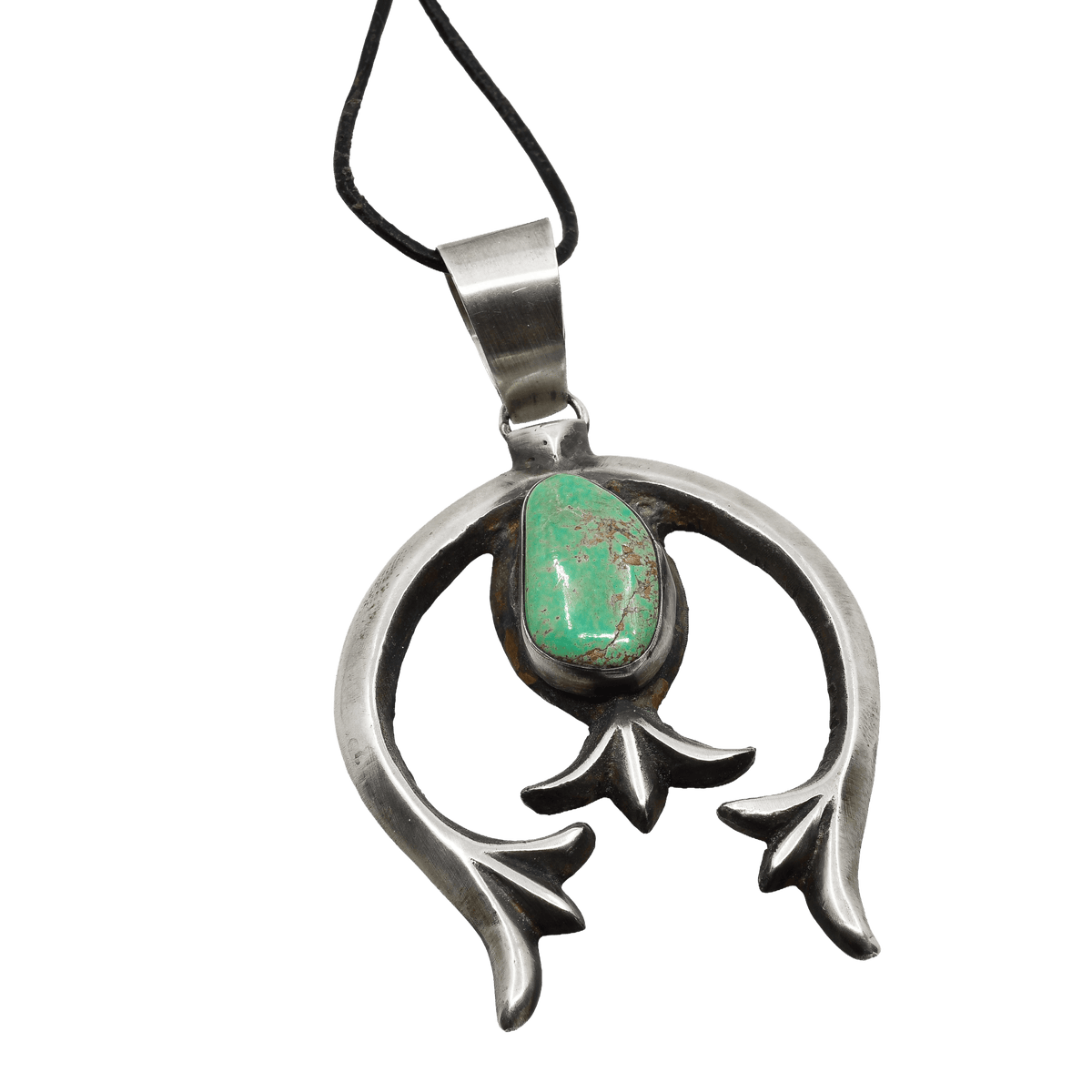 Vintage Navajo Silver Naja Pendant Set With Turquoise - Turquoise & Tufa