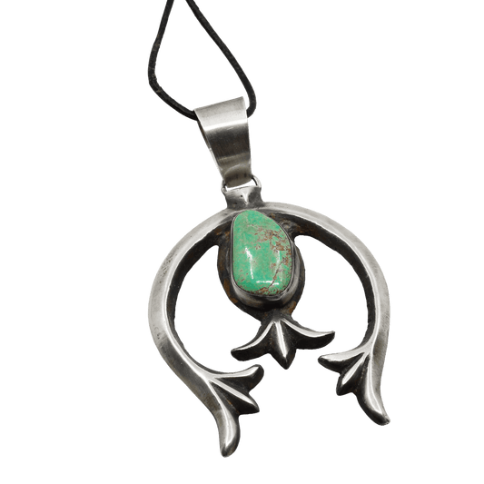 Vintage Navajo Silver Naja Pendant Set With Turquoise - Turquoise & Tufa