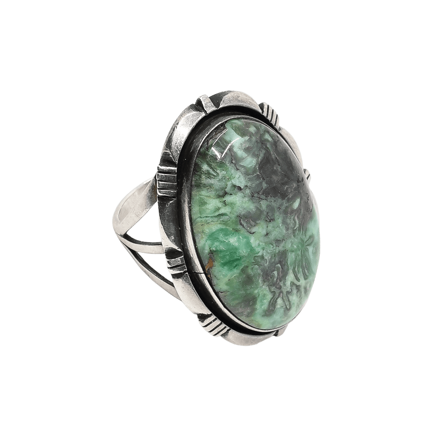 Vintage Navajo Silver Ring With Green Chalcedony Stone - Turquoise & Tufa